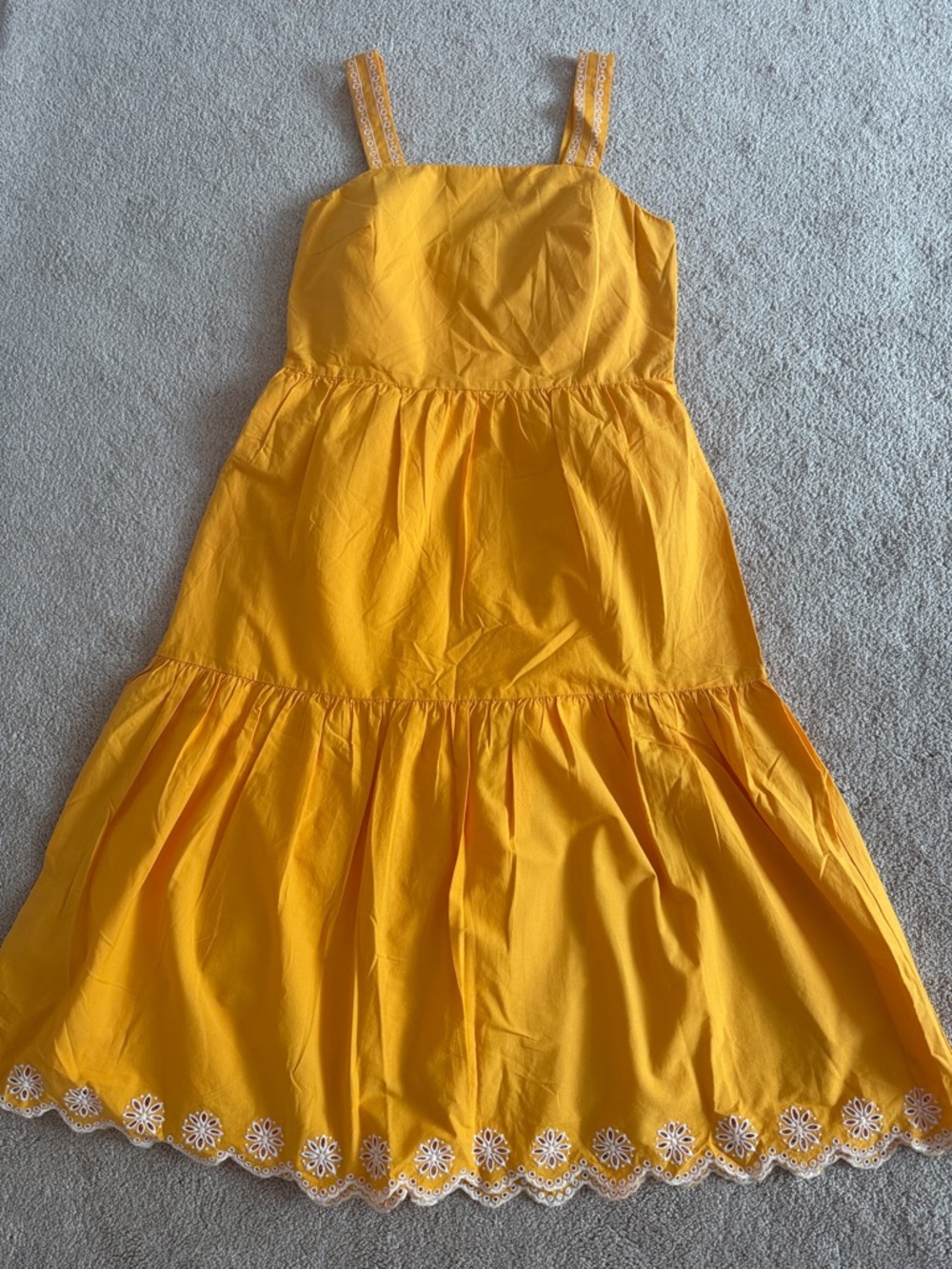 J. Crew Bright Yellow Tiered Sundress with Floral Eyelet Hem